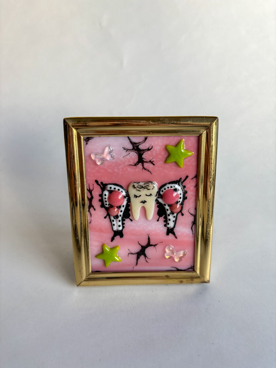"Tooth Fairy, Tooth Scary" Framed Glass Collage