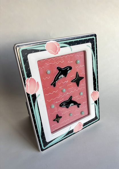 "Orcas in the Sky with Diamonds” Framed Glass Collage