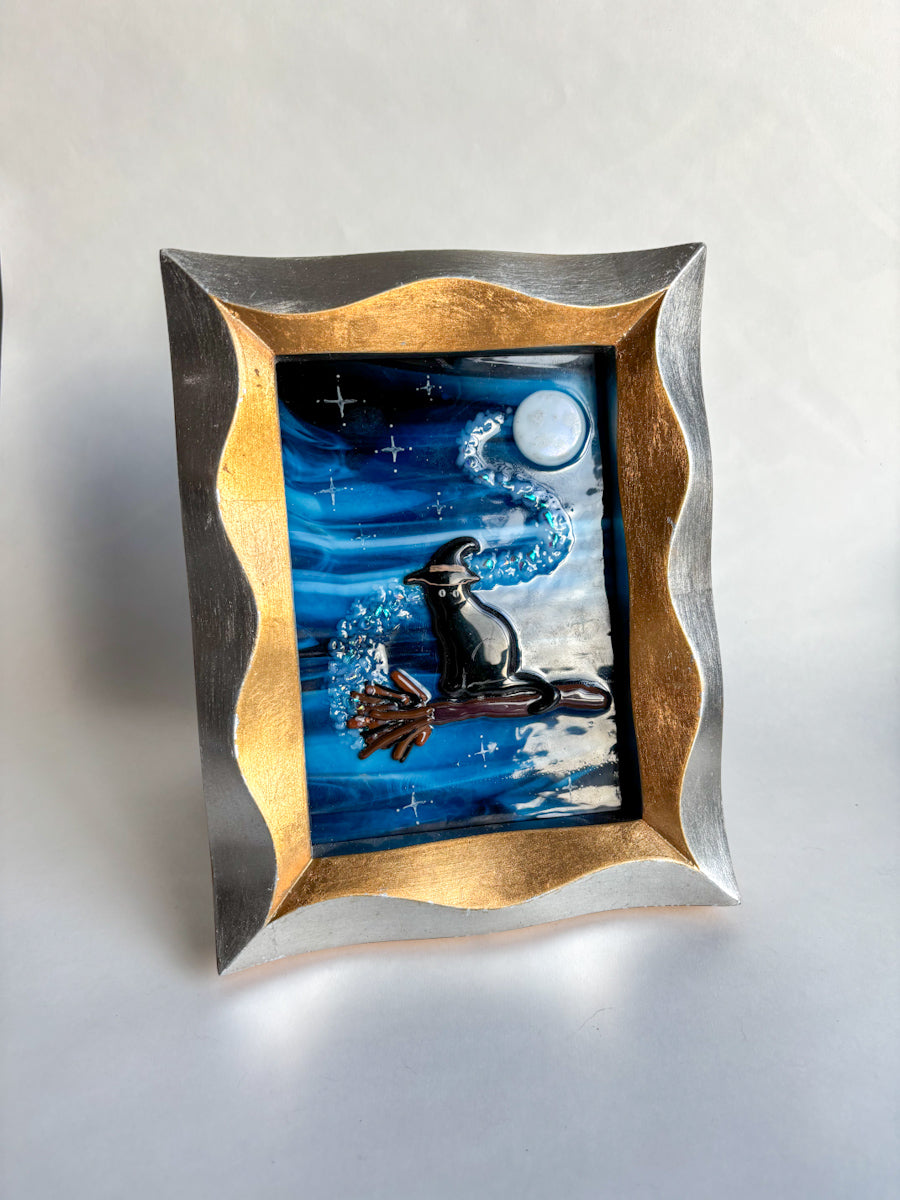 “Salem, The Teenage Witch Cat” Framed Glass Collage