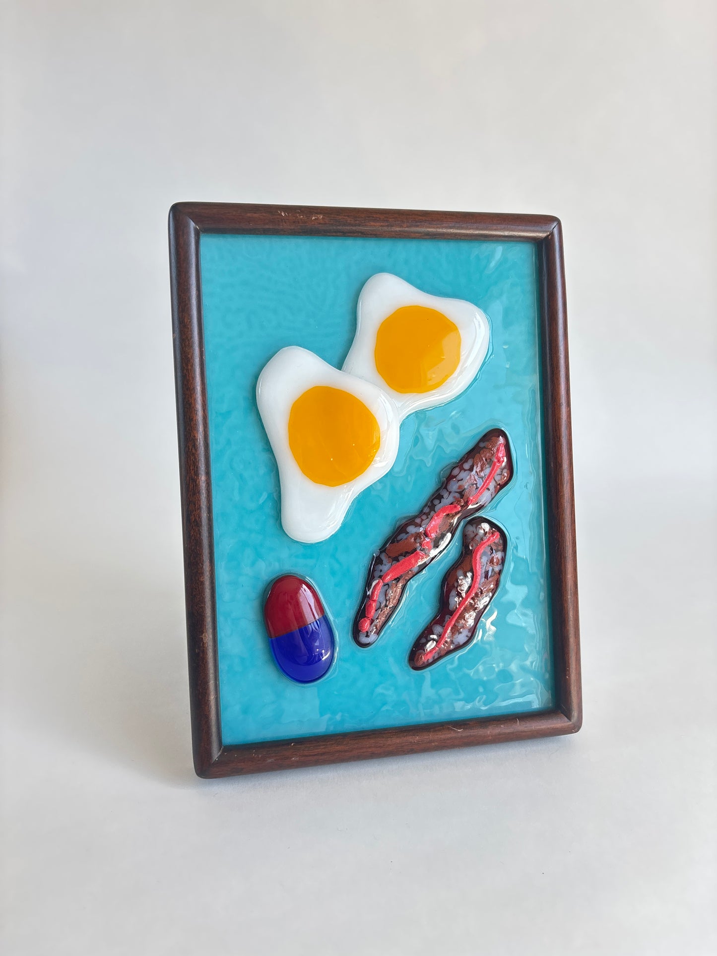 “Breakfast + Medicine” Framed Glass Collage