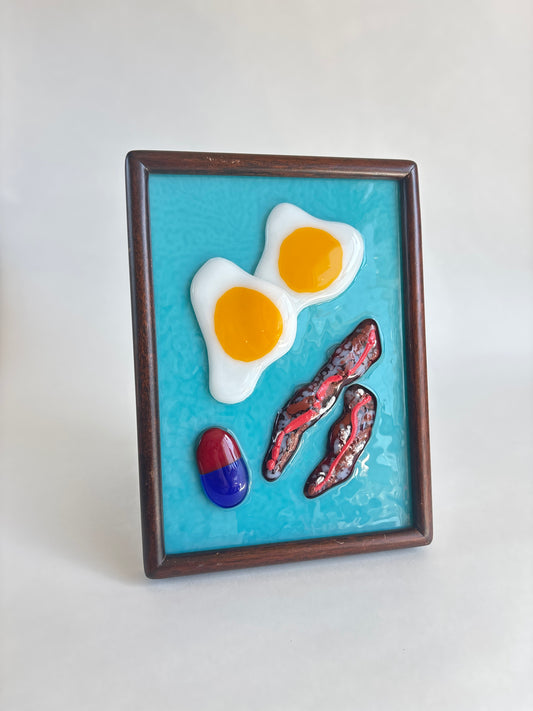 “Breakfast + Medicine” Framed Glass Collage