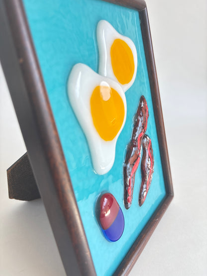 “Breakfast + Medicine” Framed Glass Collage