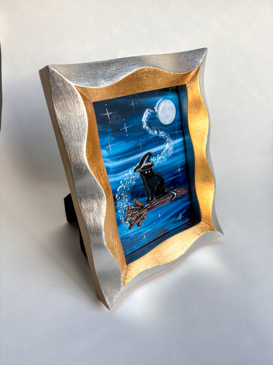 “Salem, The Teenage Witch Cat” Framed Glass Collage