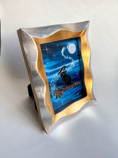 “Salem, The Teenage Witch Cat” Framed Glass Collage