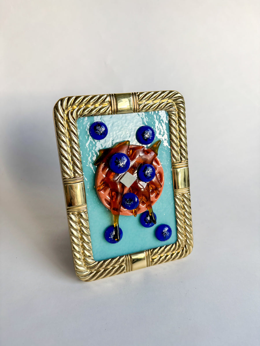 "Order Up: Blueberry Waffle" Framed Glass Collage