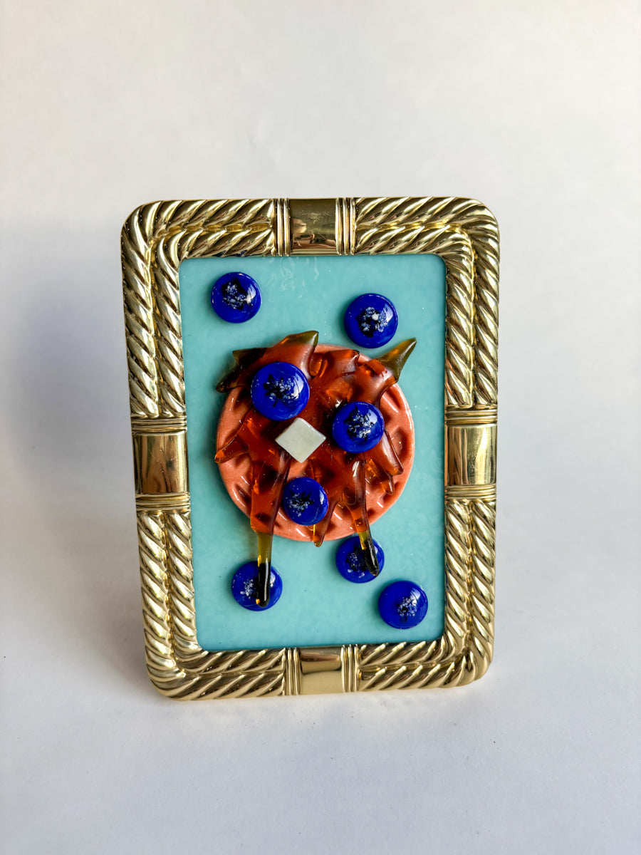 "Order Up: Blueberry Waffle" Framed Glass Collage