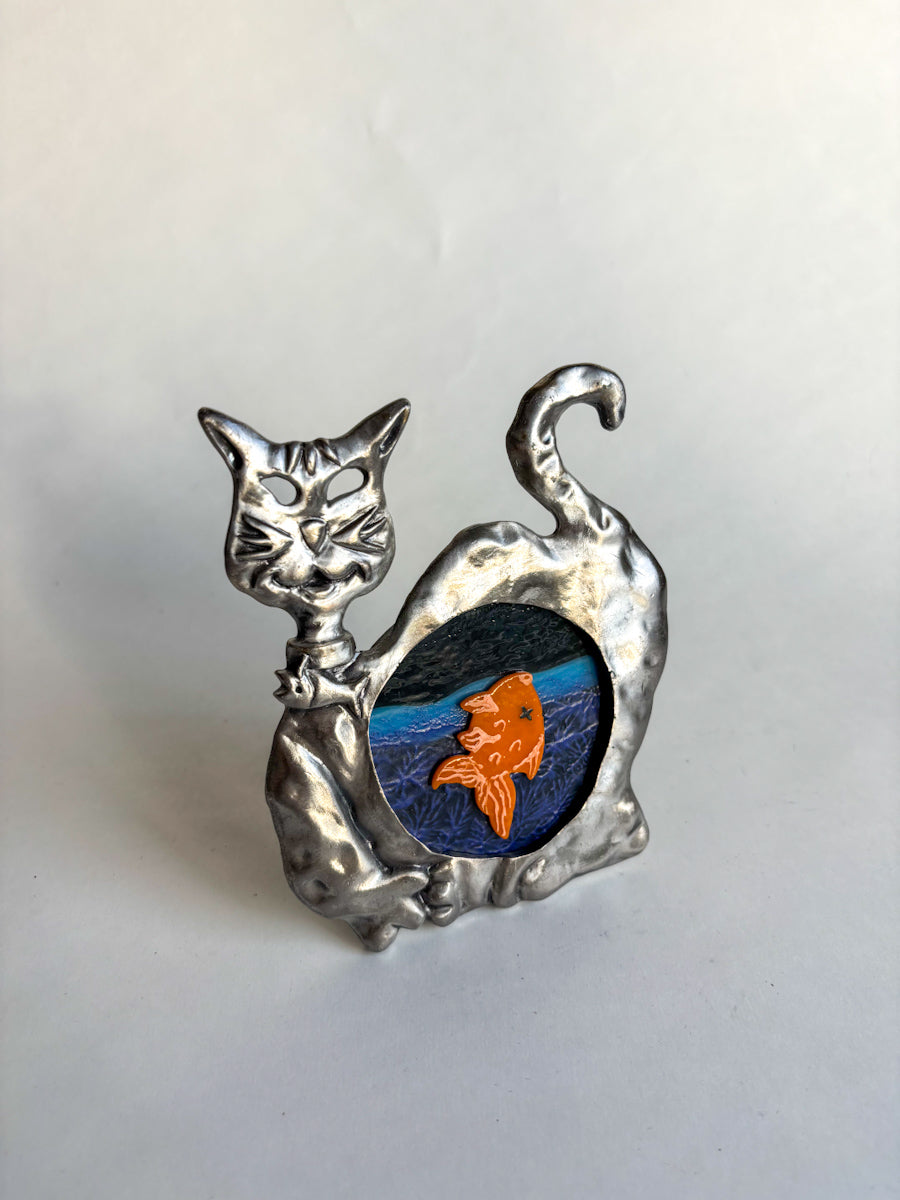 "Clovis The Cat vs. Le Poisson Steve" Framed Glass Collage