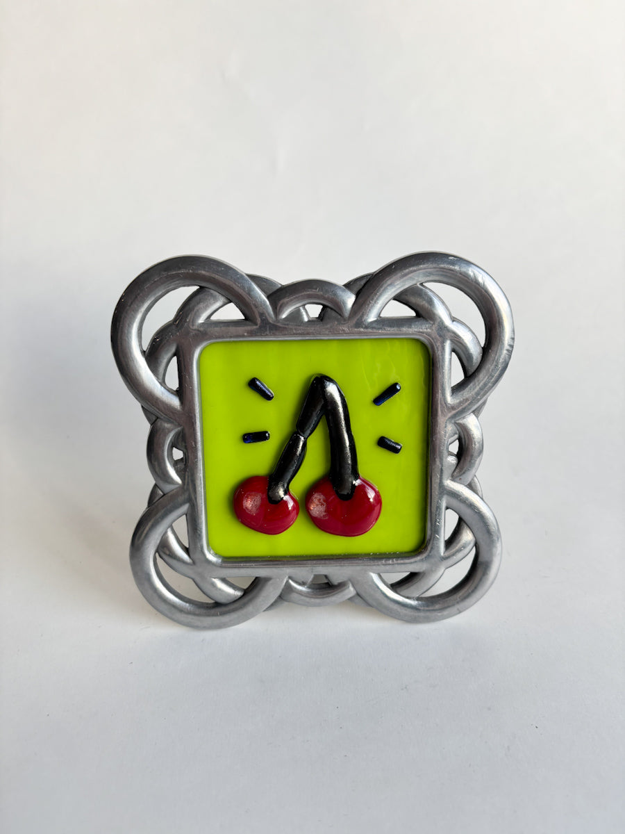 "Celtic Cherries" Framed Glass Collage