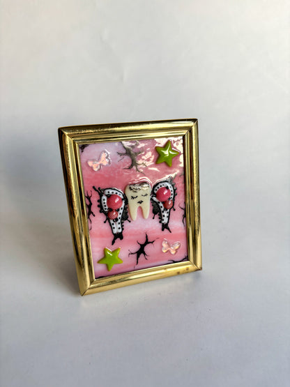 "Tooth Fairy, Tooth Scary" Framed Glass Collage