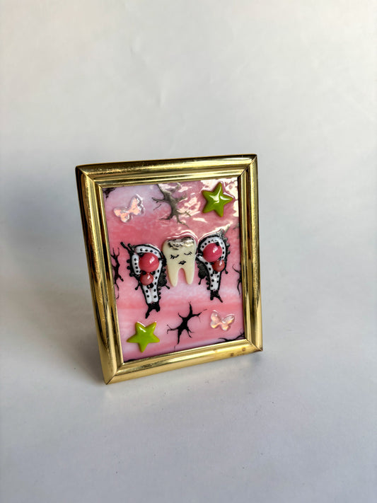 "Tooth Fairy, Tooth Scary" Framed Glass Collage