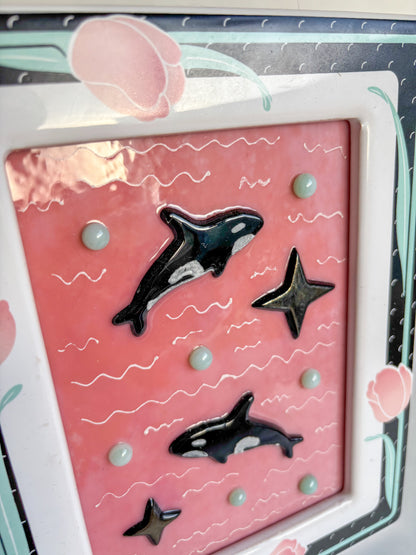 "Orcas in the Sky with Diamonds” Framed Glass Collage