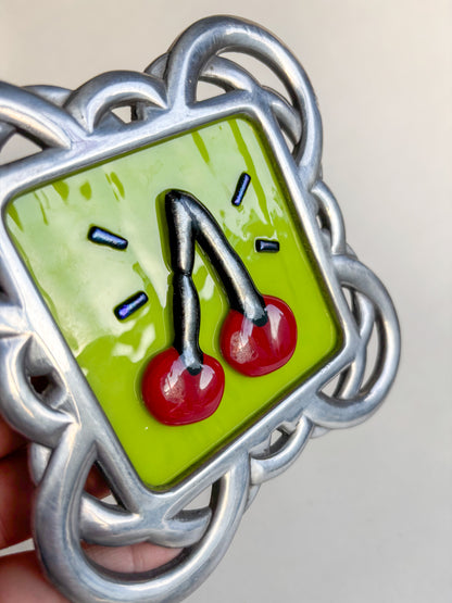 "Celtic Cherries" Framed Glass Collage