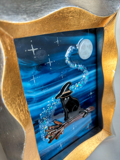 “Salem, The Teenage Witch Cat” Framed Glass Collage