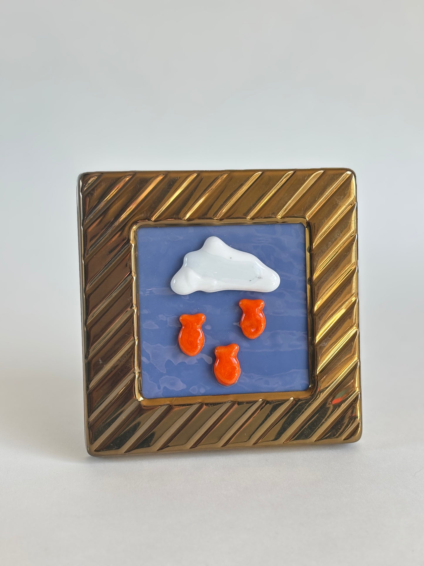 “Raining Goldfish” Framed Glass Collage