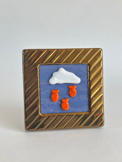 “Raining Goldfish” Framed Glass Collage