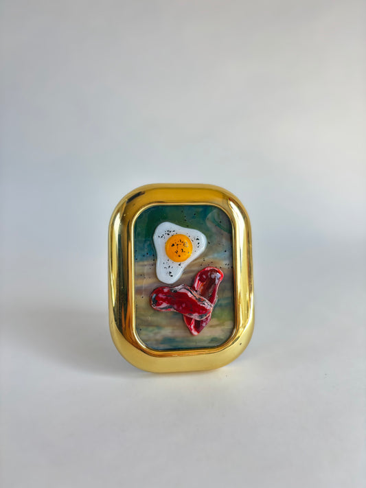 “Egg + Bacon” Framed Glass Collage