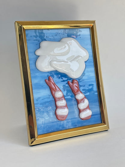 “Shrimp Rain for My Fake Friends” Framed Glass Collage