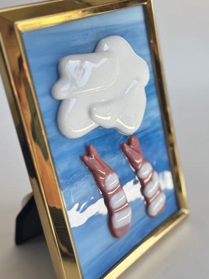 “Shrimp Rain for My Fake Friends” Framed Glass Collage