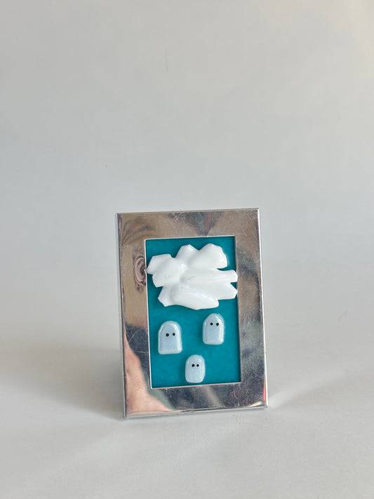 “Ghost Drops” Framed Glass Collage