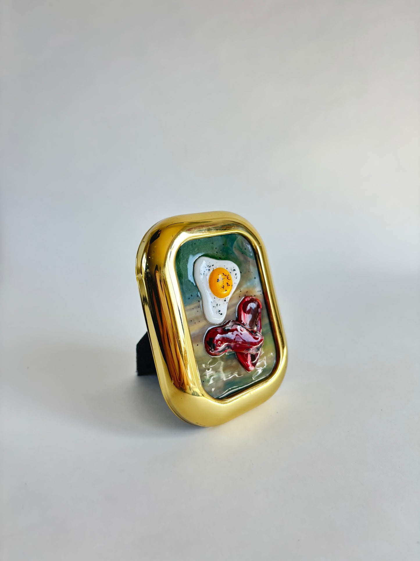 “Egg + Bacon” Framed Glass Collage
