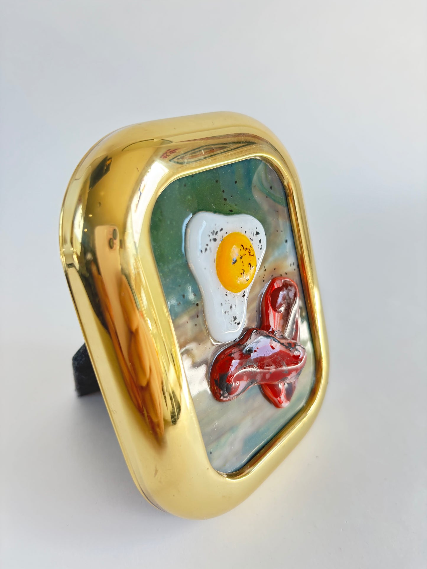“Egg + Bacon” Framed Glass Collage