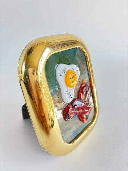 “Egg + Bacon” Framed Glass Collage